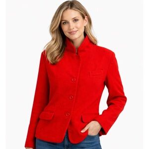 Vintage Chic Red Women's Blazer-Wool Blend-Made in Bulgaria